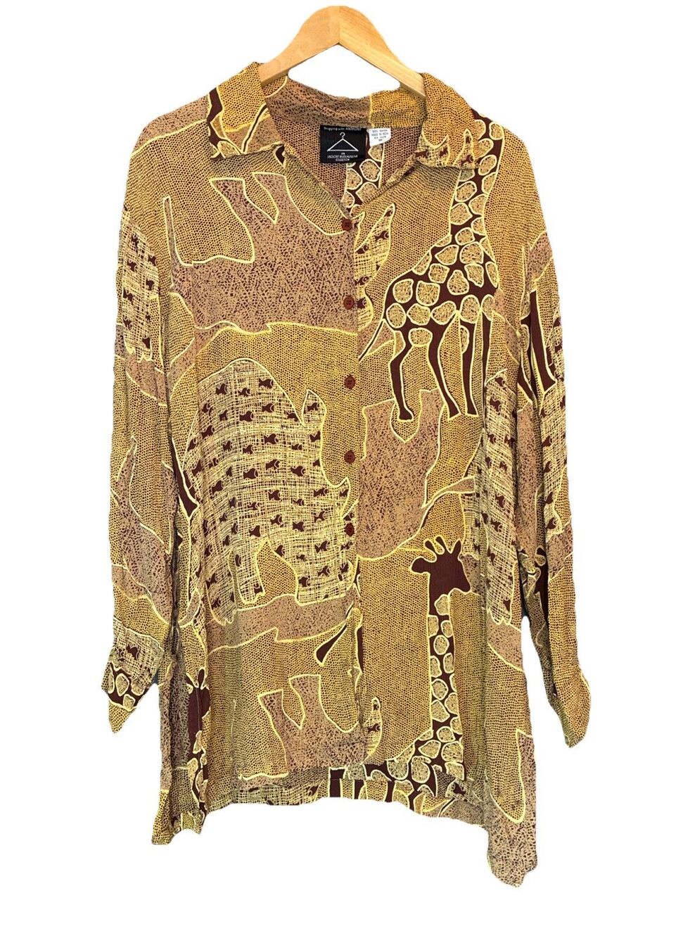 Shopping w/ Anthony Brown Safari Giraffe Button Up Tunic Top 1X Granny 90s FLAWS